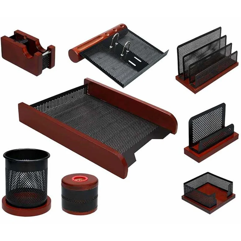 ست رومیزی چوب و فلز 8 تیکه با کازیه نگین